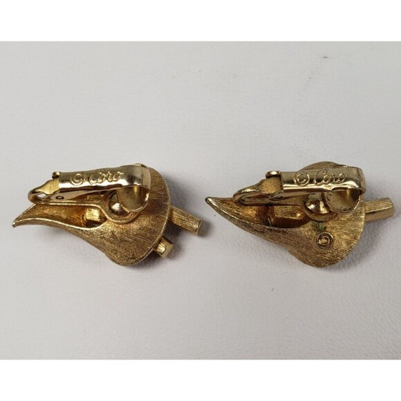 Vintage 1950's Cora Calla Lily Brown Yellow Baguette Rhinestone Clip-On Earrings - Picture 14 of 14